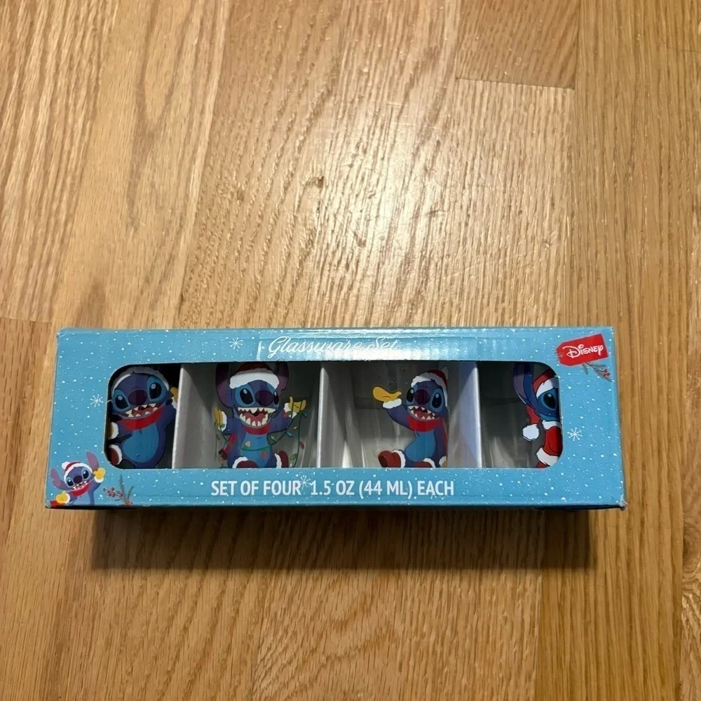 Disney Lilo & Stitch Happy Holidays Set of 4 Mini Shot Glass 1.5oz Christmas NEW